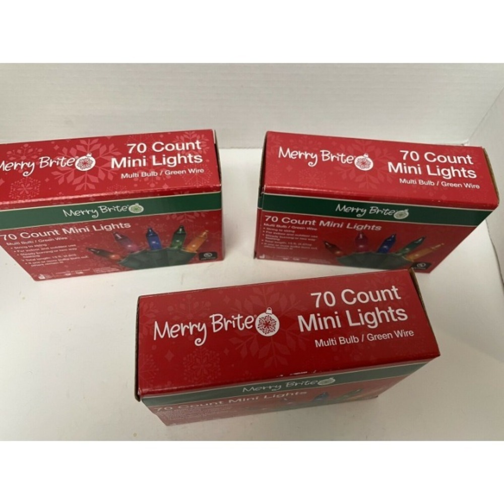 Lot Of 3 MERRY BRITE 70 Count Mini Christmas Lights Color Bulb Green wire - Picture 3 of 4